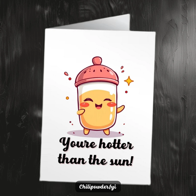 Funny Free Printable Congrats Card: A winking chili powder shaker sprinkling spice, perfect for a downloadable congratulations gift.