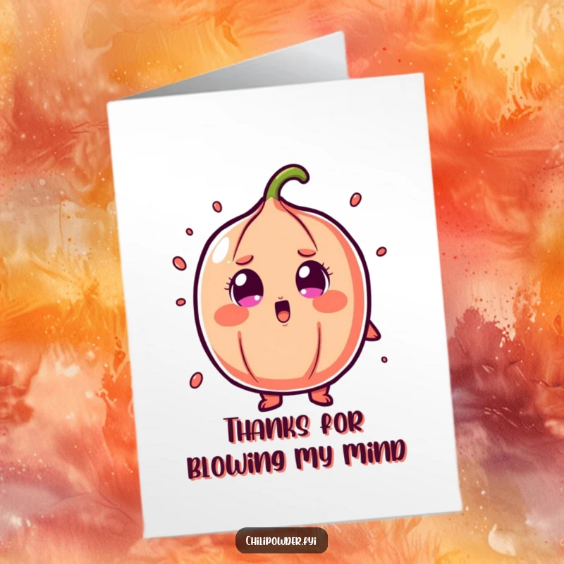 Free Printable Thank You Card: Chili powder character has cartoonish shock, eyes wide open.