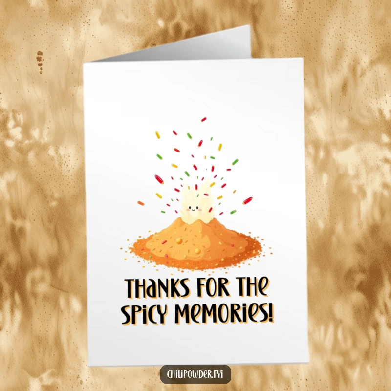 Funny Free Printable Thank You Card with a chili powder mound exploding in confetti, expressing gratitude.