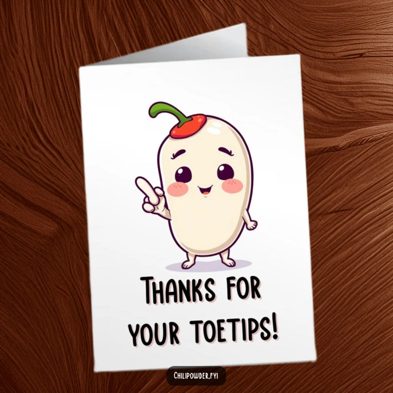 Free Printable Thank You Card: A kawaii chili powder character striking a cute, playful pose, emphasizing gratitude.