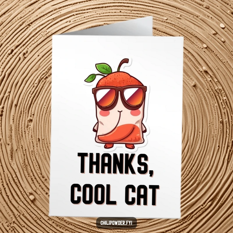 Funny Free Printable Thank You Card: Chili bag wearing huge sunglasses, looking cool and stylish.
