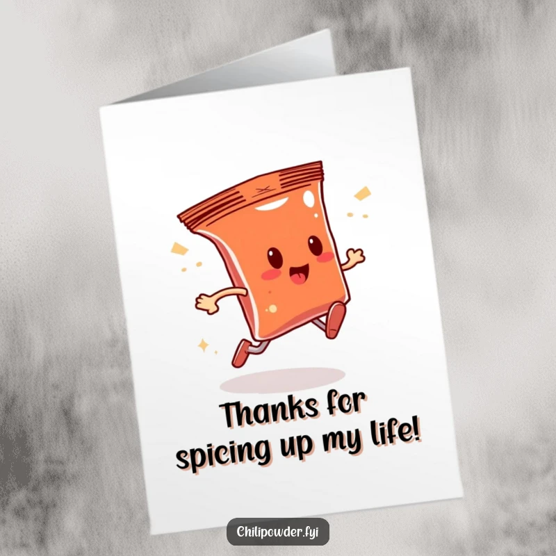 Funny Free Printable Thank You Card: Chili bag running with sparkles, expressing speedy appreciation.