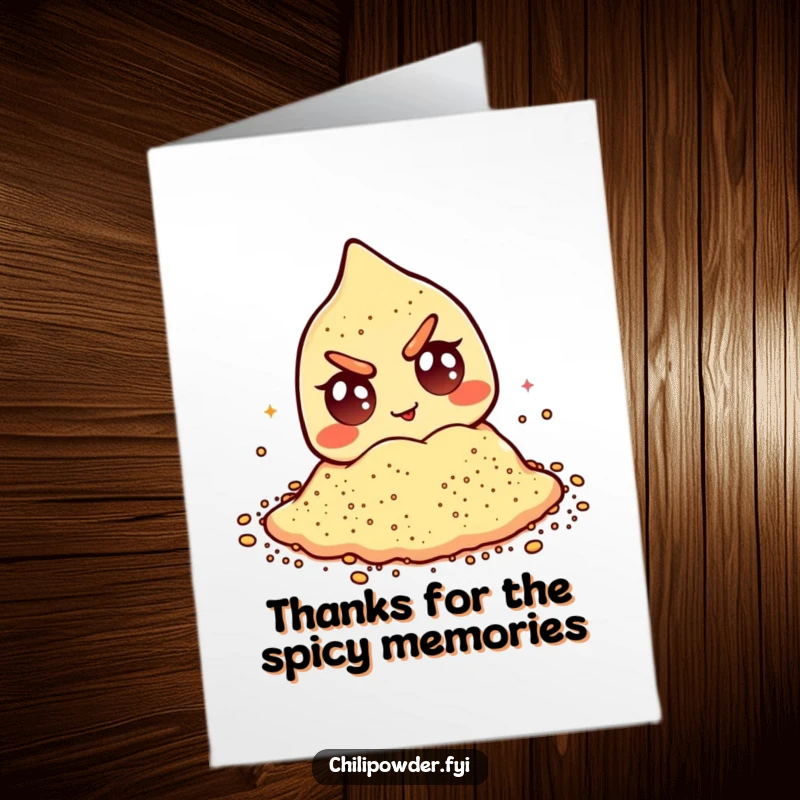 Funny Free Printable Thank You Card showing a chili powder character winking mischievously with googly eyes.
