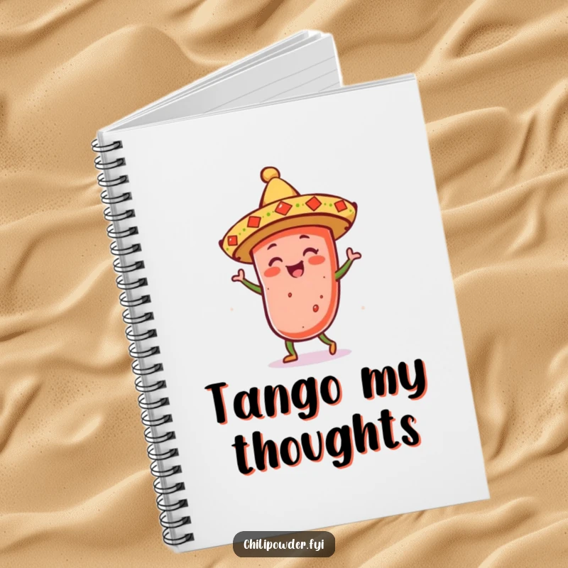 Funny kawaii chili powder with a sombrero dancing merrily, perfect for jotting down notes and spicy ideas.
