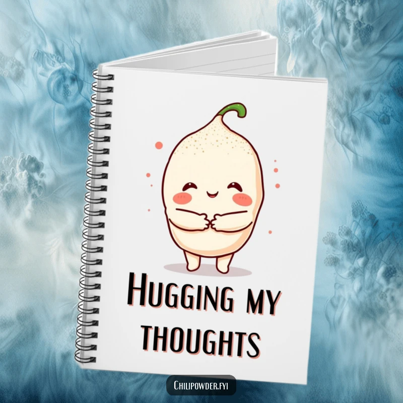 Funny Kawaii Chili Hug Notebook: A cute chili character giving a warm hug, perfect for jotting down ideas with spice.