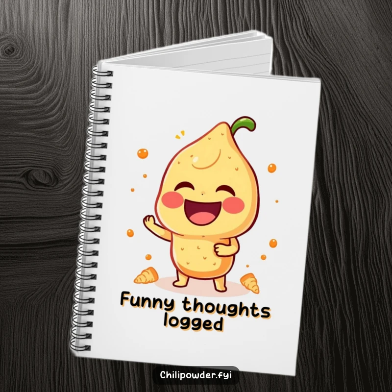 Funny Notebook: A kawaii chili powder character laughs heartily, perfect for brainstorming cheerful and inspiring ideas.