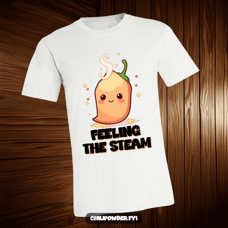 Funny kawaii chili powder with playful steam swirls around its head, symbolizing passion and spirited energy.