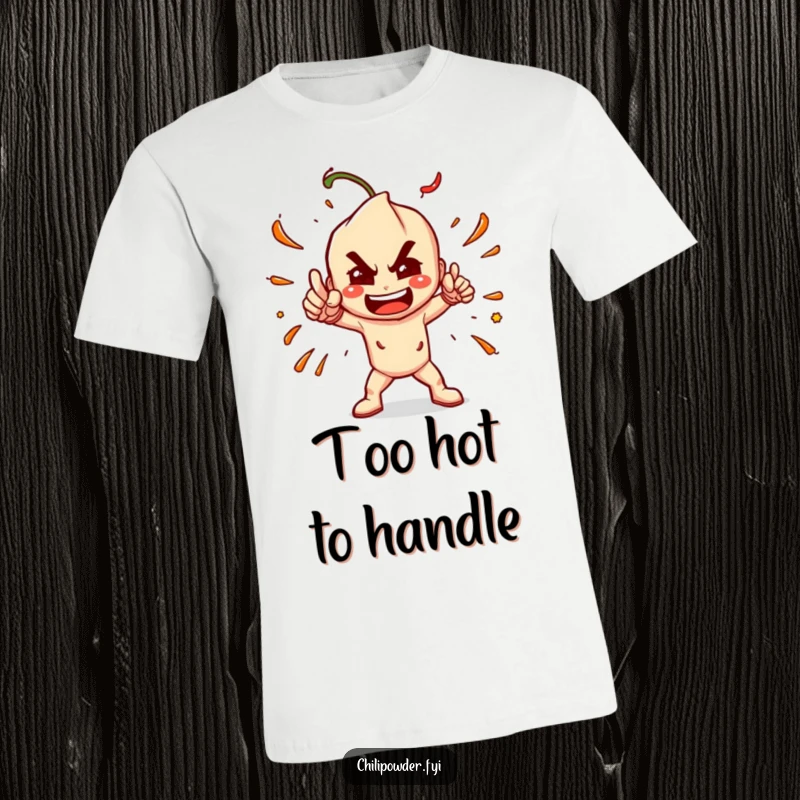 Funny Chili Powder Pose T-Shirt: A chili powder character in a dramatic, powerful, and spicy pose, showcasing fiery energy.