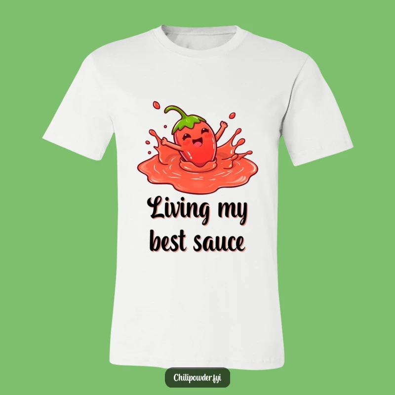 Funny Kawaii Chili Splash T-Shirt: Joyful Red Sauce Puddle Design
