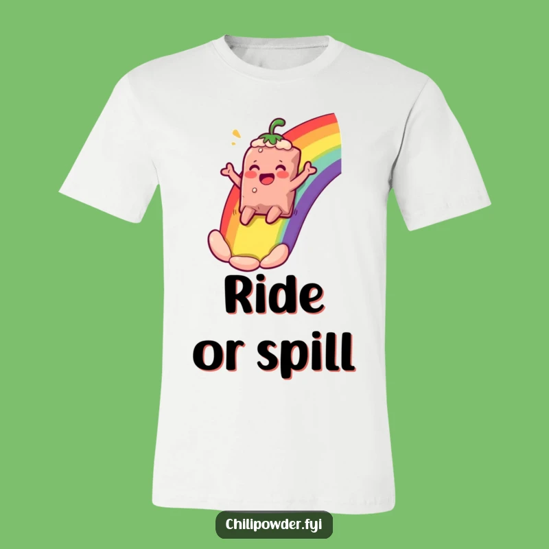 Funny Rainbow Slide Chili Powder T-Shirt - Cheerful Spice Character Fun!