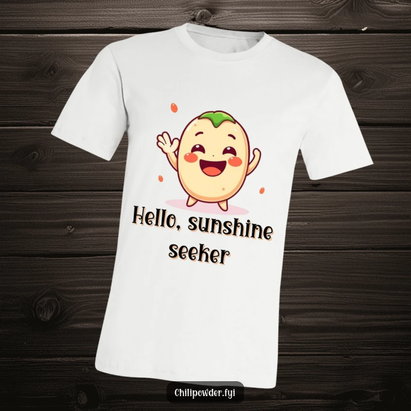 Funny Kawaii Chili Powder T-Shirt - A cute cartoon chili powder character waving cheerfully with a big smile, great for spicy apparel.
