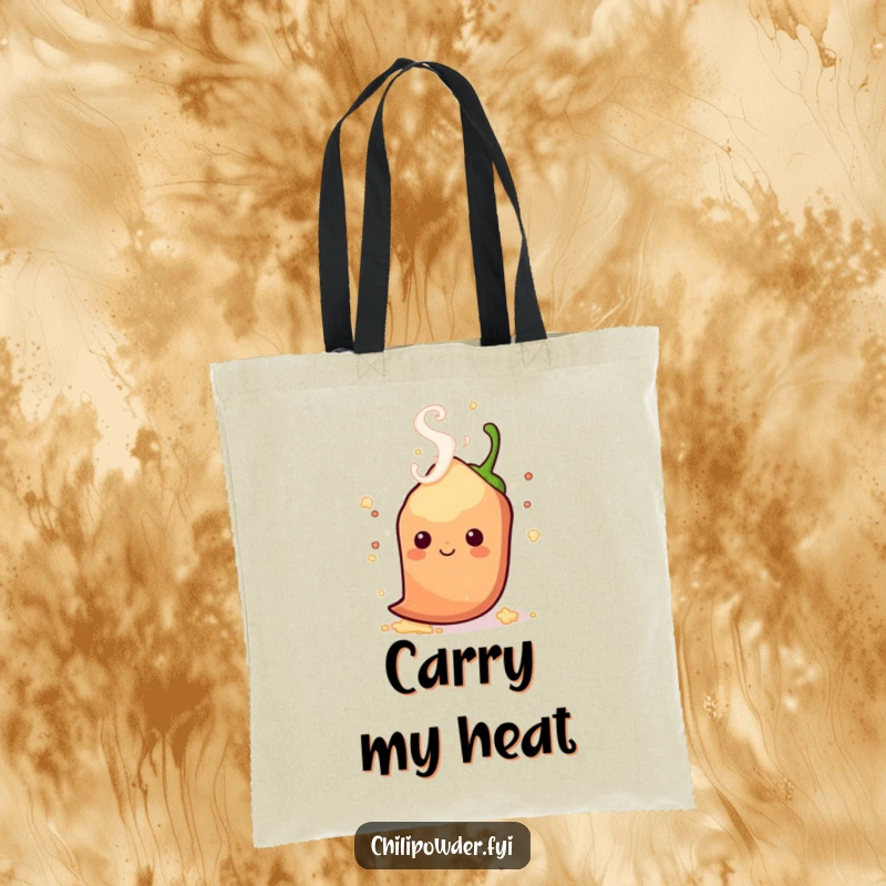 Funny kawaii chili powder with playful steam swirls around its head, making this tote bag perfect for carrying spirited essentials.