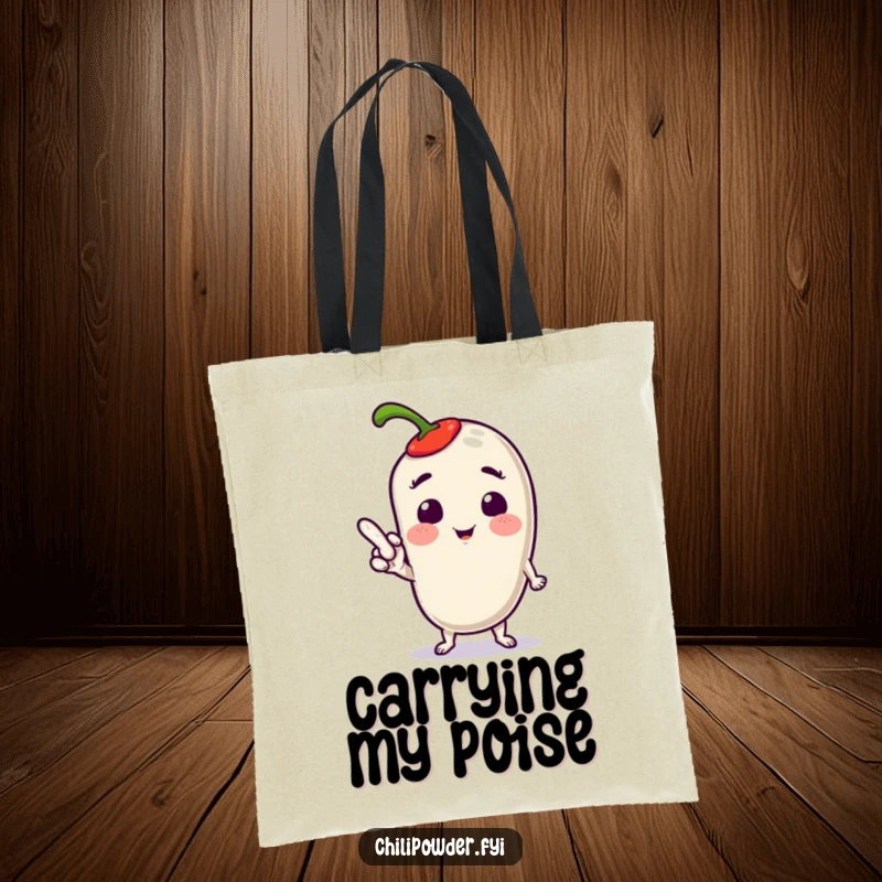 Funny Kawaii Chili Pose Tote Bag: A cute chili character in a playful pose, perfect for carrying items with spice.