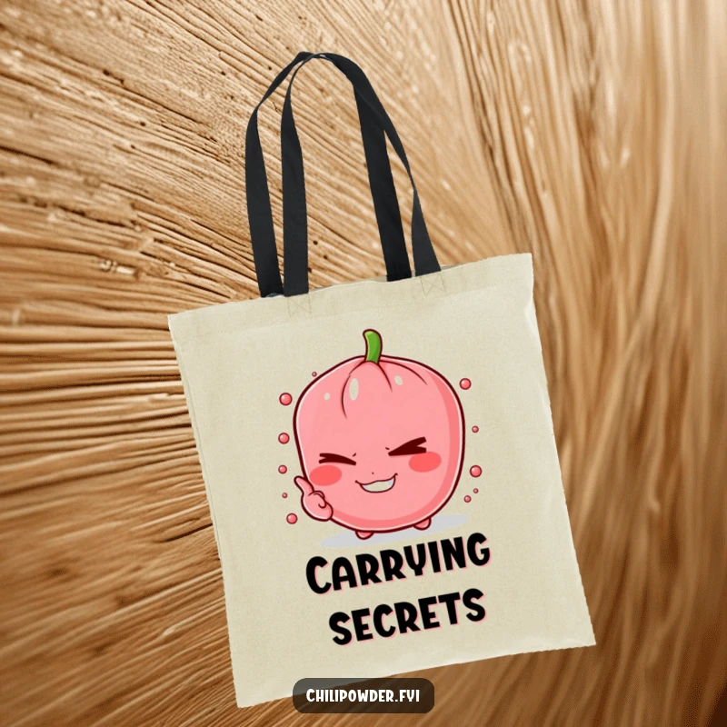 Funny chili powder pinch winking on a tote bag, perfect for carrying essentials with a sly attitude.